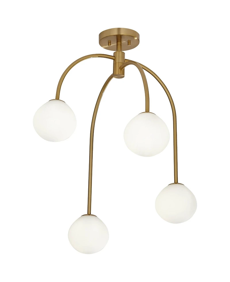 Possini Euro Design Clara 26" Mid Century Modern 4-Light Semi Flush-Mount Ceiling Light Fixture Kitchen Foyer Warm Brass Finish
