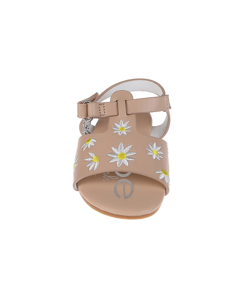 Bebe Toddler Girls Denim and Embroidered Flowers Sandals
