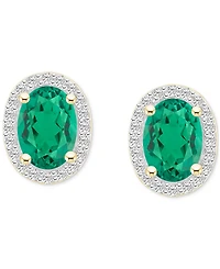 Lab-Created Emerald (1-3/8 ct. t.w.) & White Sapphire (1/5 Oval Halo Stud Earrings 10k Gold