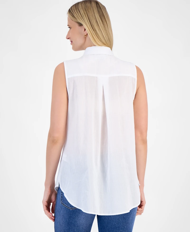 Nautica Jeans Women's Cotton Solid-Color Sleeveless Shirt