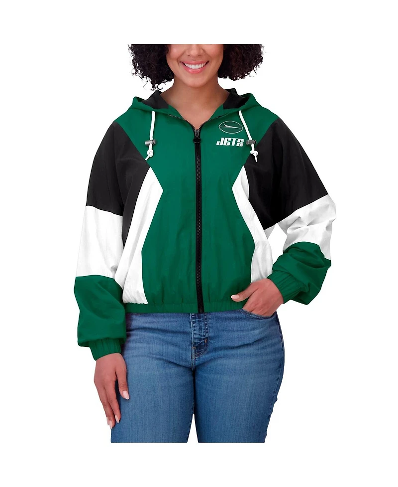 Wear by Erin Andrews Women's Green New York Jets Color Block Full-Zip Windbreaker Jacket