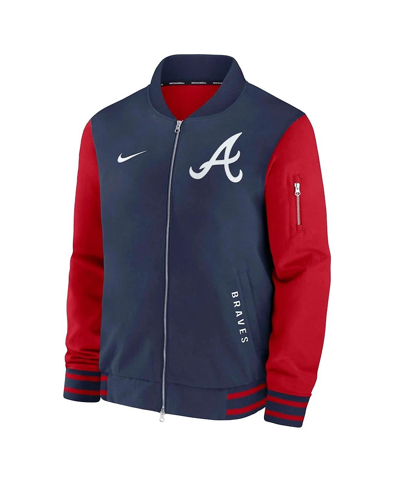 Nike Men's Navy/Red Atlanta Braves Authentic Collection Dugout Full-Zip Bomber Jacket