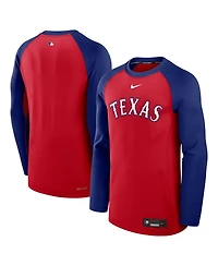 Nike Men's Red/Royal Texas Rangers Authentic Collection Game Time Raglan Performance Long Sleeve T-Shirt
