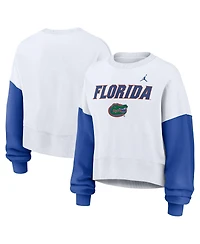Jordan Women's White Florida Gators Color-Block Oversized Cropped Pullover Sweatshirt