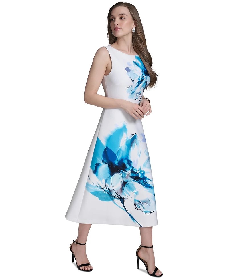 Halston Women's Floral-Print Fit & Flare Dress