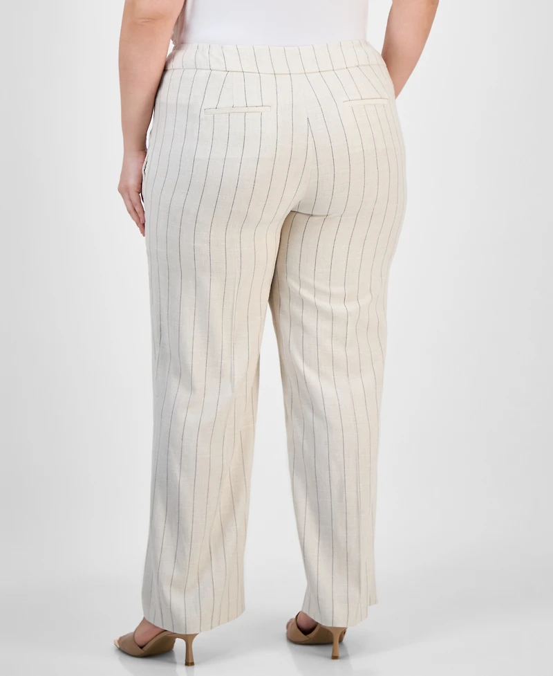 Kasper Plus Size Mid-Rise Striped Wide-Leg Pants