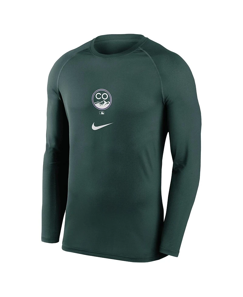 Nike Men's Green Colorado Rockies City Connect Base Layer Raglan Long Sleeve Performance T-Shirt