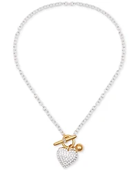Guess Two-Tone Pave Heart 18" Pendant Necklace