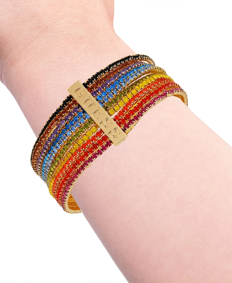 Guess Gold-Tone Rainbow Rhinestone Multi-Row Stretch Bracelet