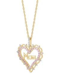 Lab Created Pink Sapphire (3/8 ct. t.w.) & Diamond (1/10 ct. t.w.) Mom Heart Pendant Necklace in 14k Yellow Gold-Plated Sterling Silver, 16" + 2" exte