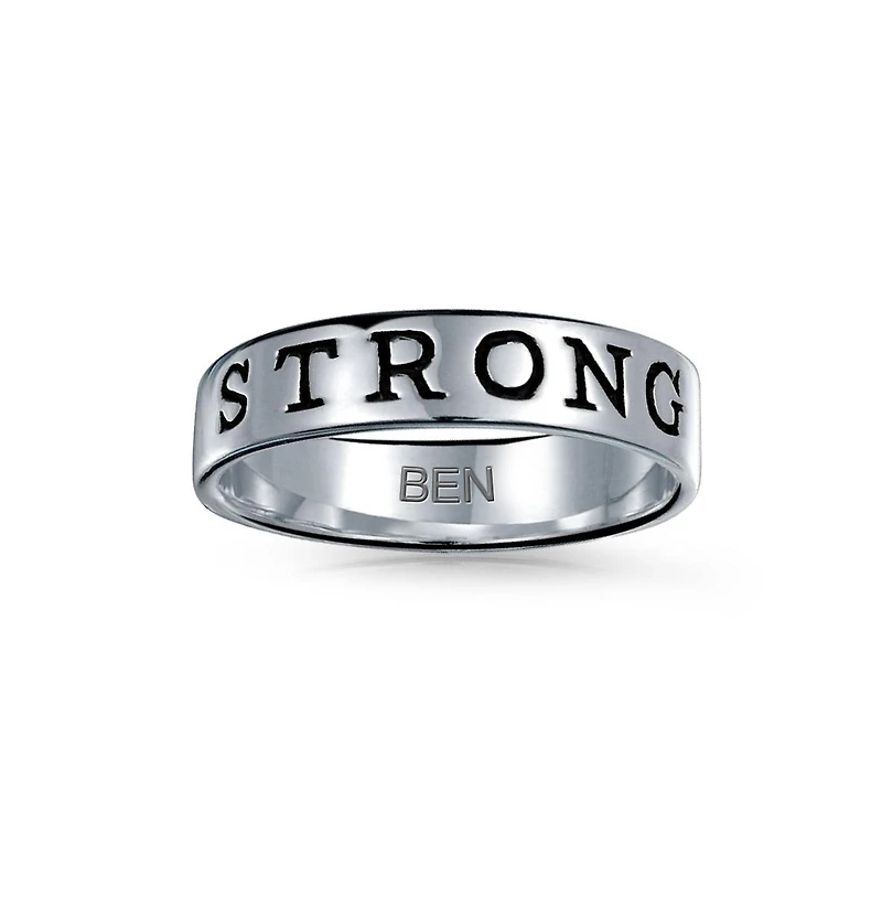 Bling Jewelry Sentimental Words Saying Stay Strong Love Purity Eternity Band Ring Oxidized .925 Sterling Silver