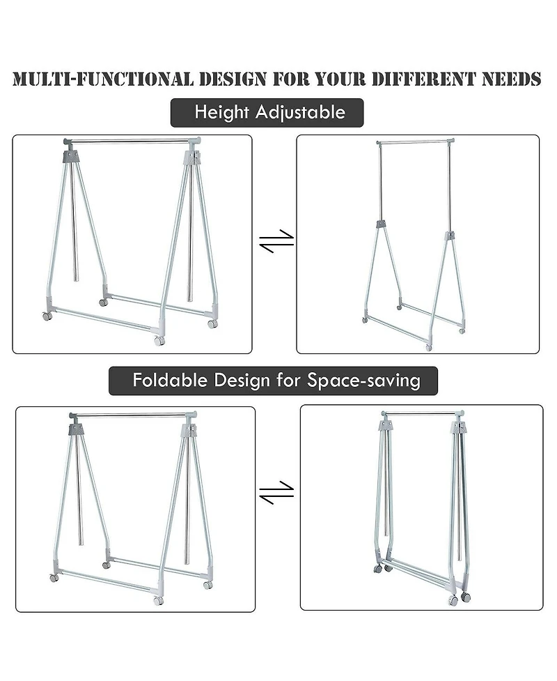 Clothes Drying Rack, Extendable Foldable Heavy Duty Clothing Rack with Hanging Rod