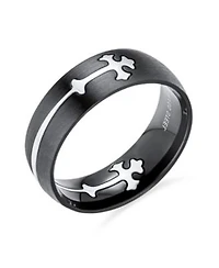 Bling Jewelry Religious Maltase Fleur De Lis Cross Black Puzzle Band Ring Silver Tone Stainless Steel