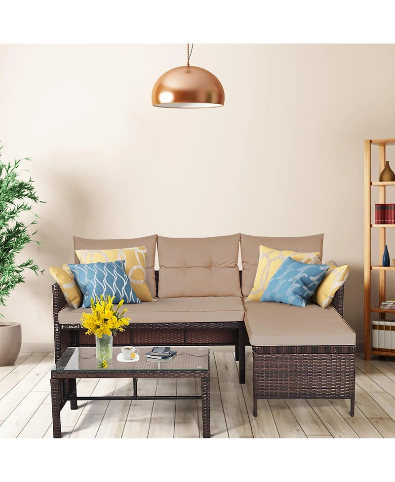 3PC Patio Sofa Set Outdoor Sectional Conversation Set Rattan Wicker