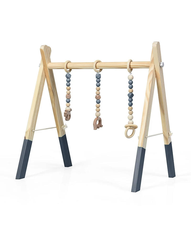 Costway Baby Foldable Wooden Gym with 3 Wooden Teething Toys