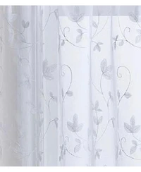 Kate Aurora Floral Embroidered Sheer Rod Pocket Kitchen Curtain Tier & Valance Set - 58 in. W x 15 L, Aqua