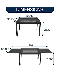 Expandable Patio Dining Table, Metal Aluminum Outdoor Table for Porch Lawn Garden Bistro Rectangular Table