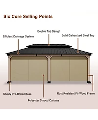 Mondawe 20 ft. x 12 ft Outdoor Fir Solid Wood Frame Patio Gazebo Canopy Tent Shelter with Galvanized Steel Hardtop Pavilion