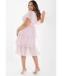 Quiz Plus Chiffon Glitter Tiered Dress