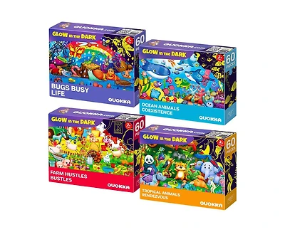 Quokka 4 x 60 Piece Puzzles for Kids Ages 4-6 – Glow-in-The-Dark Puzzles