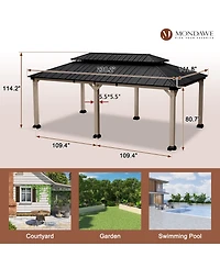 Mondawe 20 ft. x 12 ft. Outdoor Fir Solid Wood Frame Patio Gazebo Canopy Tent Shelter with Galvanized Steel Hardtop Pavilion