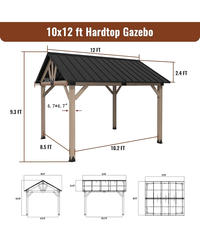 Mondawe 10 x 12 ft. Wood Gazebo Cedar Framed Wooden Gazebo - Greenwich Serie