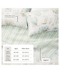 Linery & Co. Cotton Stitched Reversible Coastal 3 Piece Quilt and Sham Set