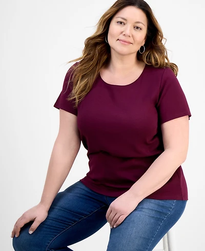 Style & Co Women's Plus Short-Sleeve Scoop-Neck Top