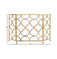 Metal Fireplace Screen – 3-Panel Design with Decorative Quatrefoil Pattern