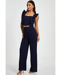 Quiz Women's Scuba Crepe Chain Front Frill Jumpsuit