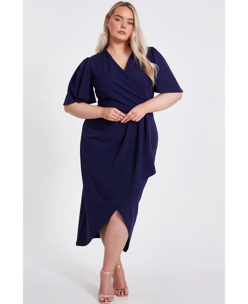 Quiz Plus Size Scuba Crepe Short Sleeve Wrap Midi Dress