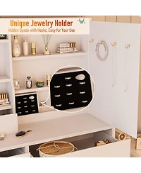 Dyhome Vanity Desk with Sliding Mirror and Led Lights & Charging Station