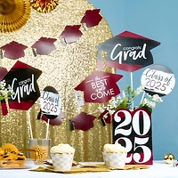 Maroon Graduation Cap Garland Banner, 10 Feet of Cord, 15 Hats with Tassels