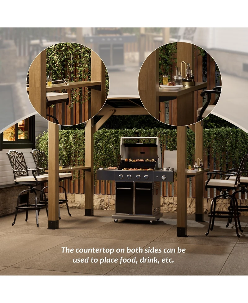 Mondawe 8 Ft. W x 6 Ft. D Solid Cedar Wood Grill Gazebo with Two Side Wooden Holder
