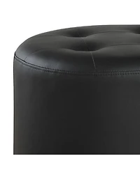 Tufted Round Swivel Ottoman in Leather for Living Room
