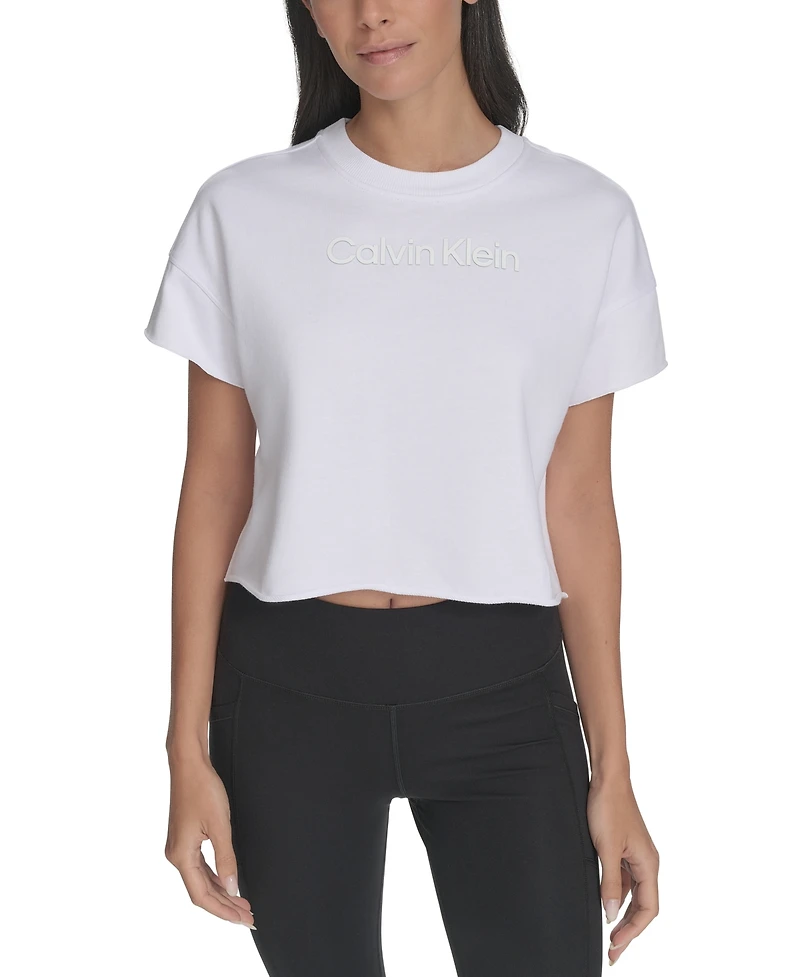 Calvin Klein Performance Women's French Terry 2-Tone Logo Crop T-Shirt