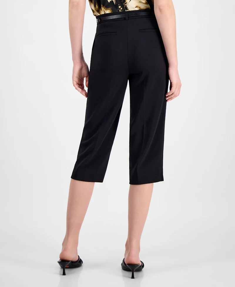Anne Klein Women's Belted Pedal-Pusher Urban-Stretch Pull-On Capri Pants