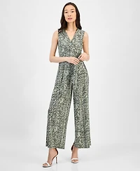 Anne Klein Women's Printed Faux-Wrap Sleeveless Wide-Leg Jumpsuit