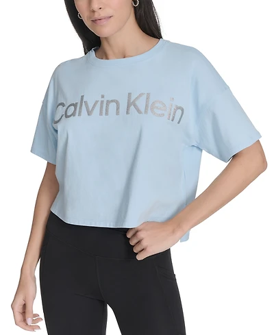 Calvin Klein Performance Women's Glitter Logo High-Low Cropped Tee