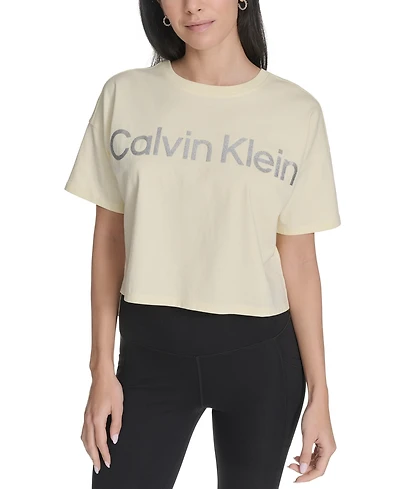 Calvin Klein Performance Women's Glitter Logo High-Low Cropped Tee