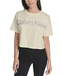 Calvin Klein Performance Women's Glitter Logo High-Low Cropped Tee