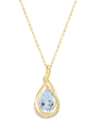 Effy Collection Diamond (1/10 ct. t.w.) & Aquamarine (1-1/2 ct. t.w.) Pendant in 14k Yellow Gold, 17" + 1" extender