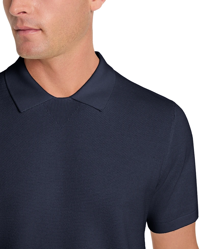 Kenneth Cole Men's Short Sleeve Waffle Knit Polo Sweater