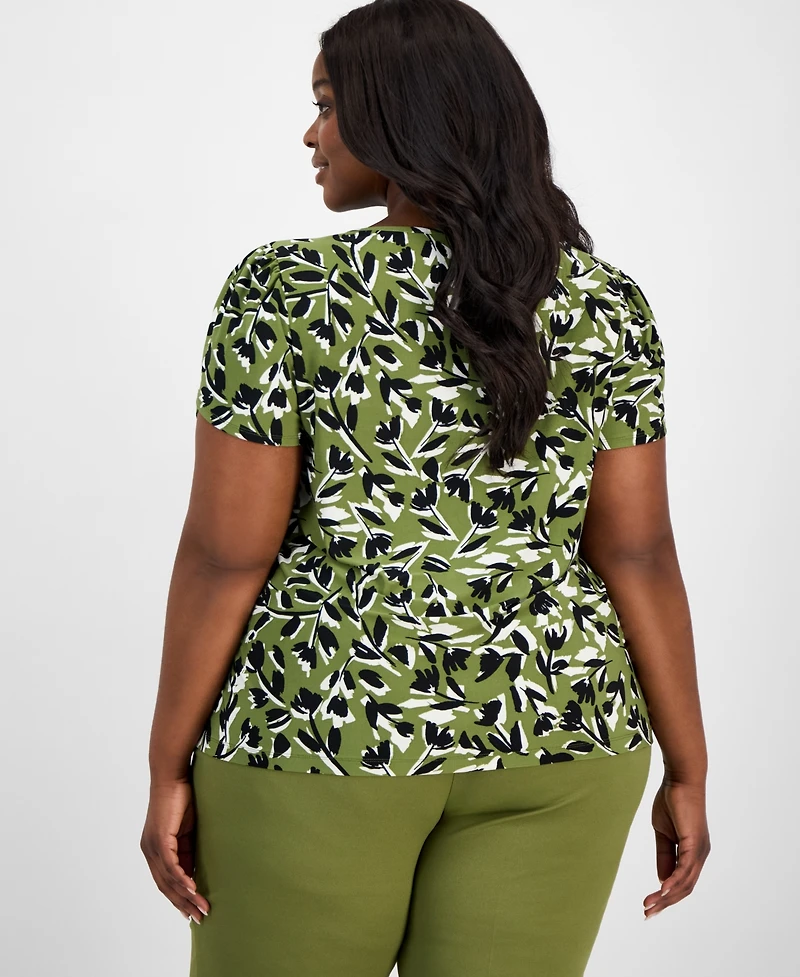 Ak Anne Klein Plus Size Printed Tulip-Sleeve Blouse