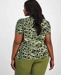 Ak Anne Klein Plus Size Printed Tulip-Sleeve Blouse