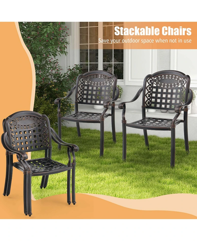 4pcs Patio Cast Aluminum Armrest Chairs Dining Stackable Outdoor White