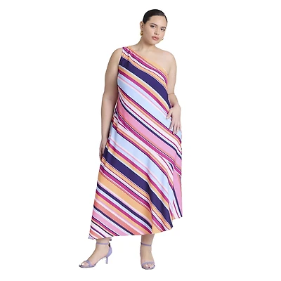 Eloquii Women's One Shoulder Multi Color Dress
