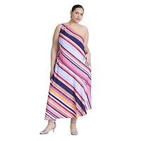 Eloquii Women's Plus One Shoulder Multi Color Dress