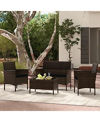 Gymax 8 Pcs Outdoor Patio Rattan Conversation Set Wicker Furniture Set w/ Chair Cushions