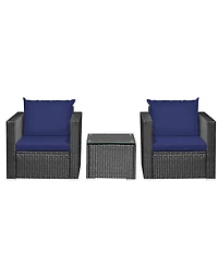 Gymax 3 Piece Rattan Outdoor Patio Conversation Furniture Set w/ Cushions